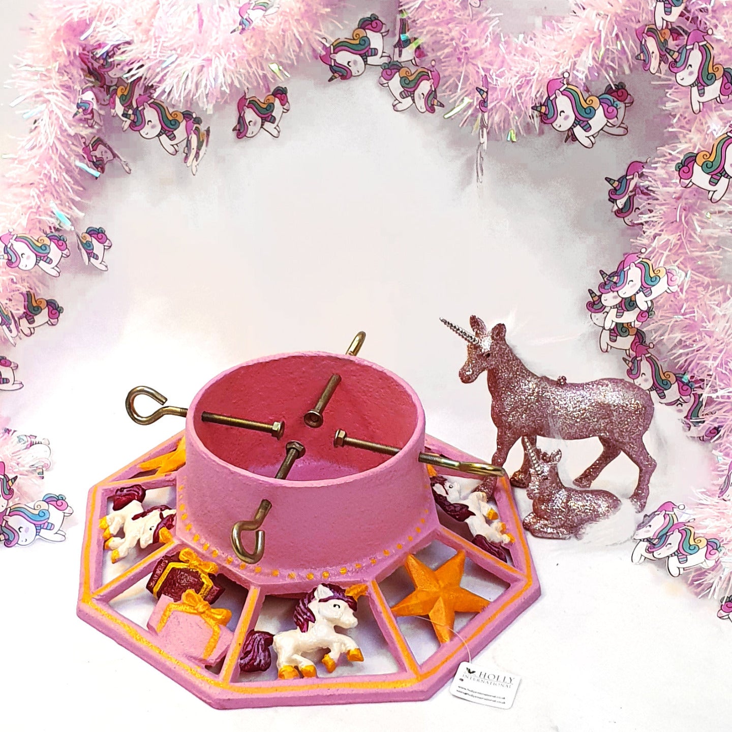 Pink Unicorn 14" Cast Iron Christmas Tree Stand