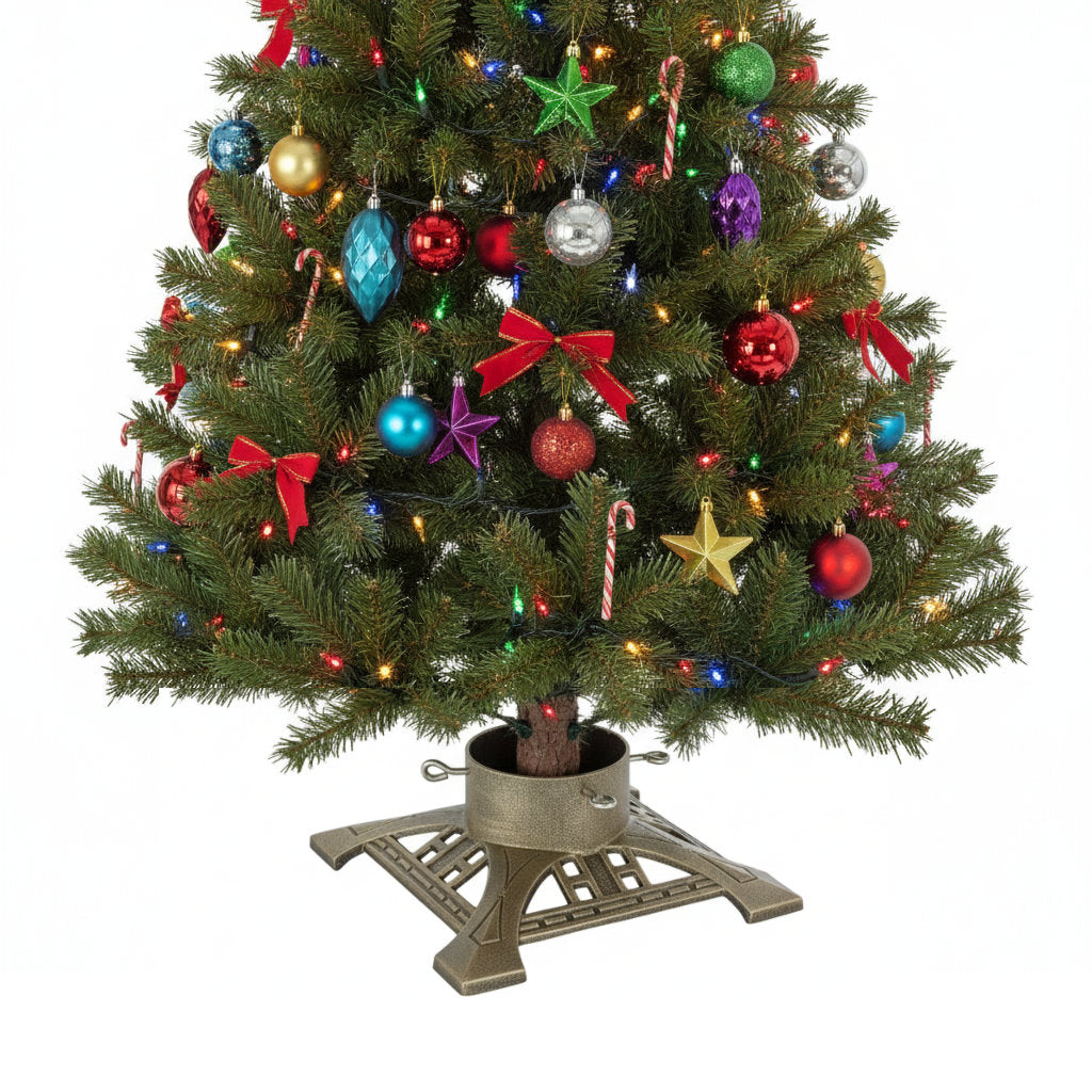 Cast Iron Christmas Tree Stand - 14" Gold Lattice