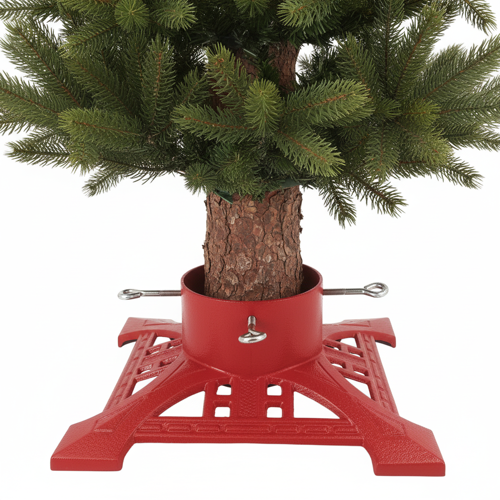 Cast Iron Christmas Tree Stand - 14" Red Lattice
