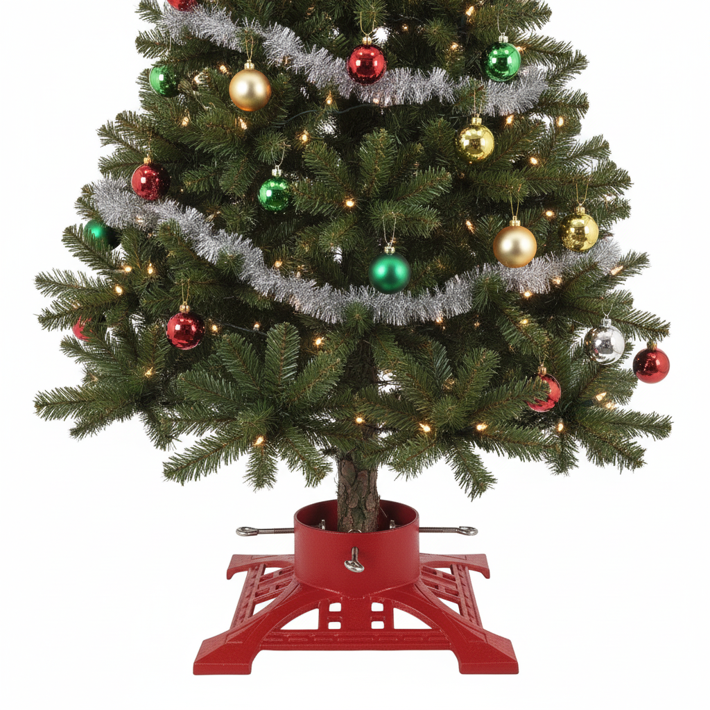 Cast Iron Christmas Tree Stand - 14" Red Lattice