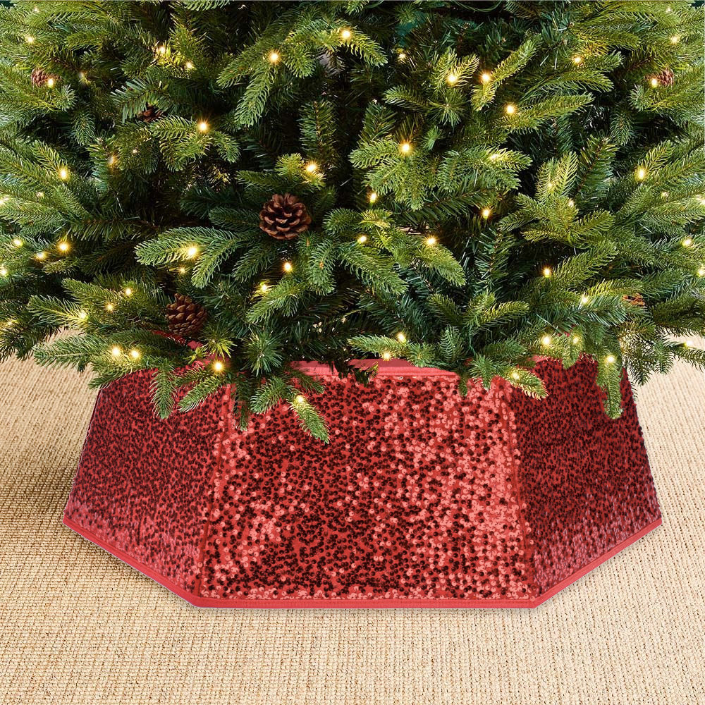 Red Hexagonal Sequin Christmas Tree Skirt