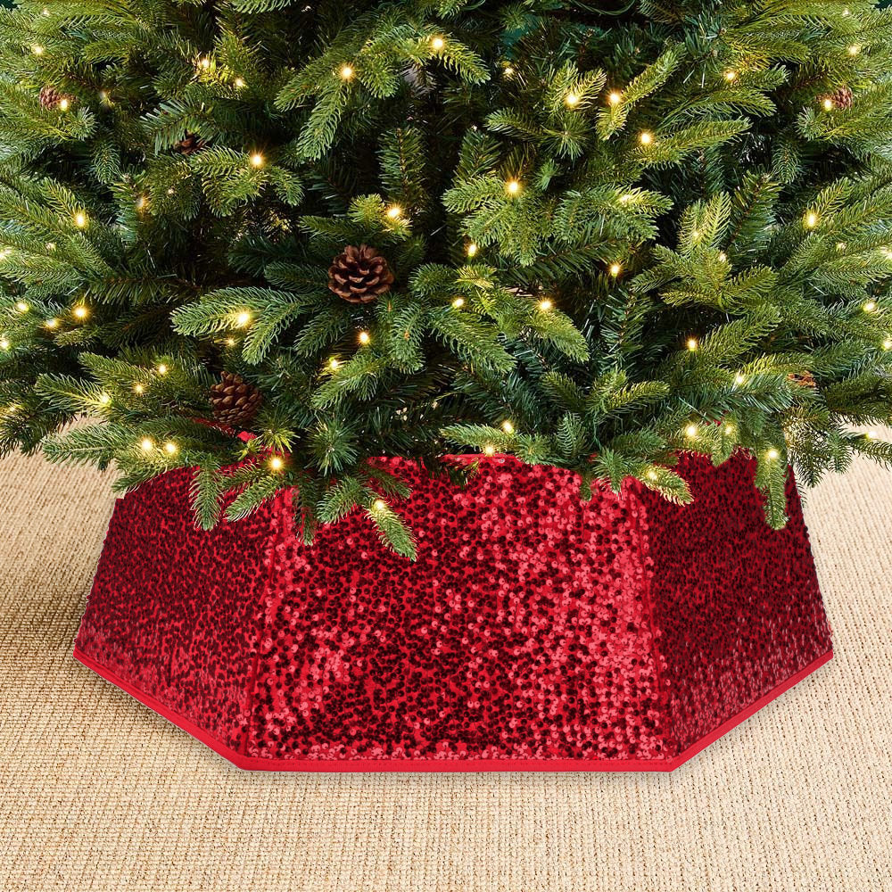 Red Hexagonal Sequin Christmas Tree Skirt