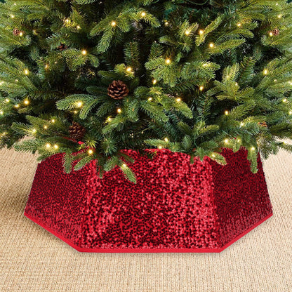 Red Hexagonal Sequin Christmas Tree Skirt
