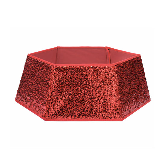 Red Hexagonal Sequin Christmas Tree Skirt