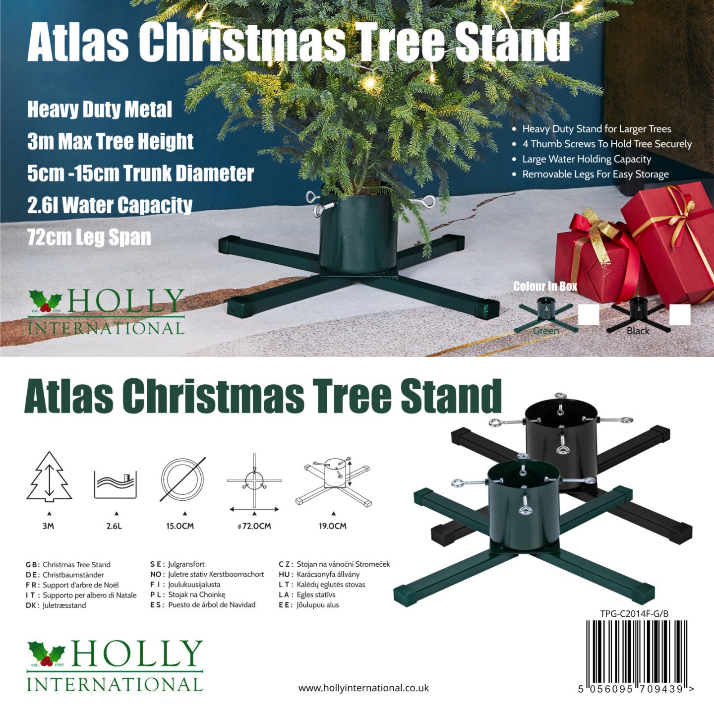 Atlas Heavy Duty Metal Christmas Tree Stand - Black