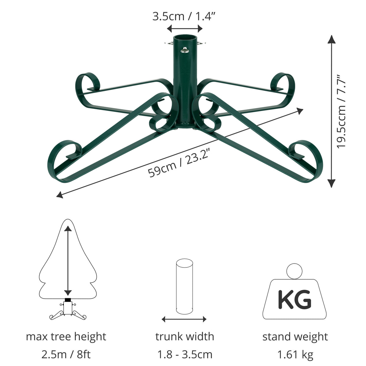 Artificial Christmas Tree Stand Metal Scroll Leg - Green