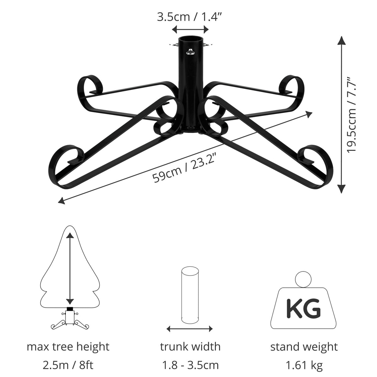 Artificial Christmas Tree Stand Metal Scroll Leg - Black
