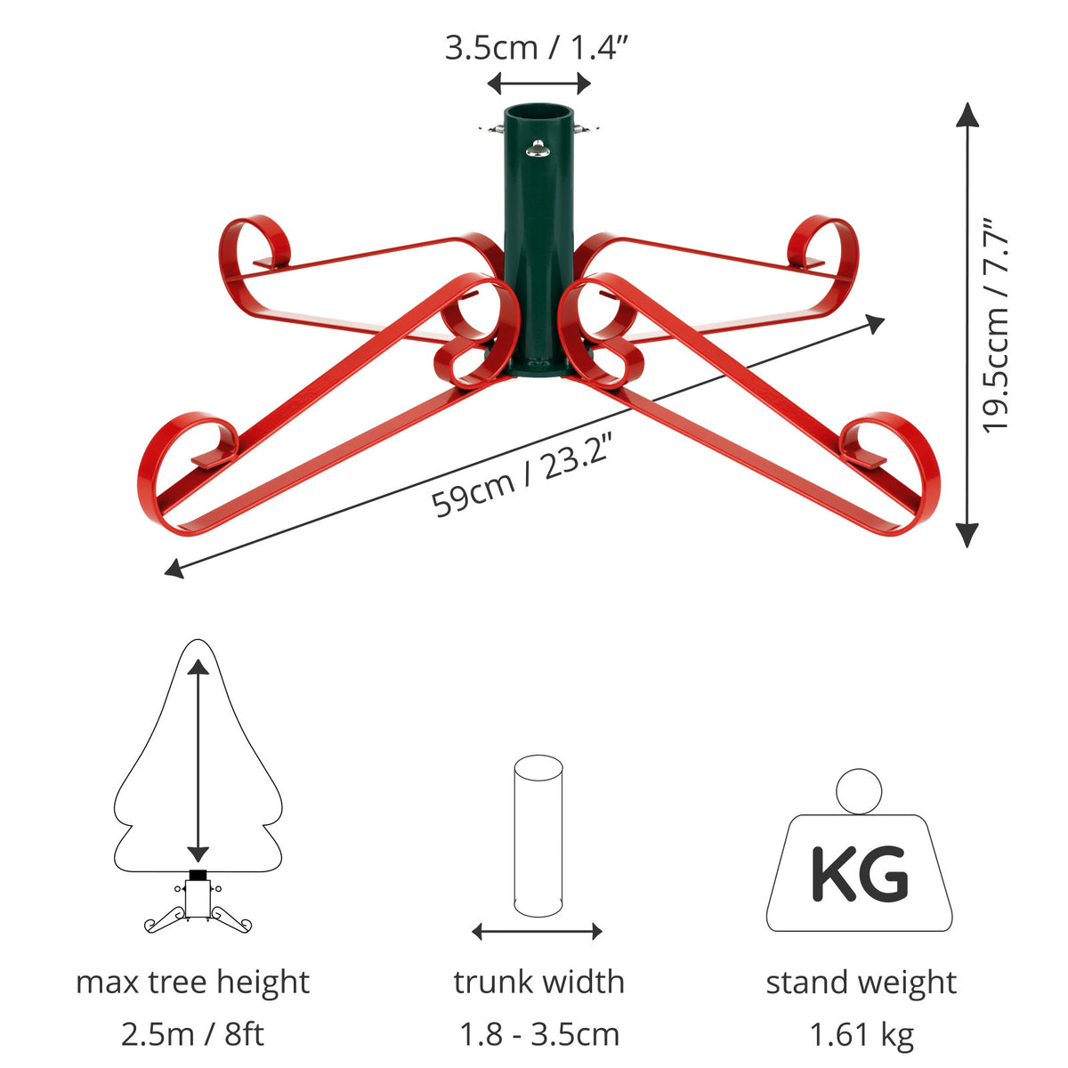 Artificial Christmas Tree Stand Metal Scroll Leg  - Red & Green