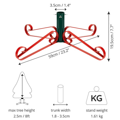 Artificial Christmas Tree Stand Metal Scroll Leg  - Red & Green