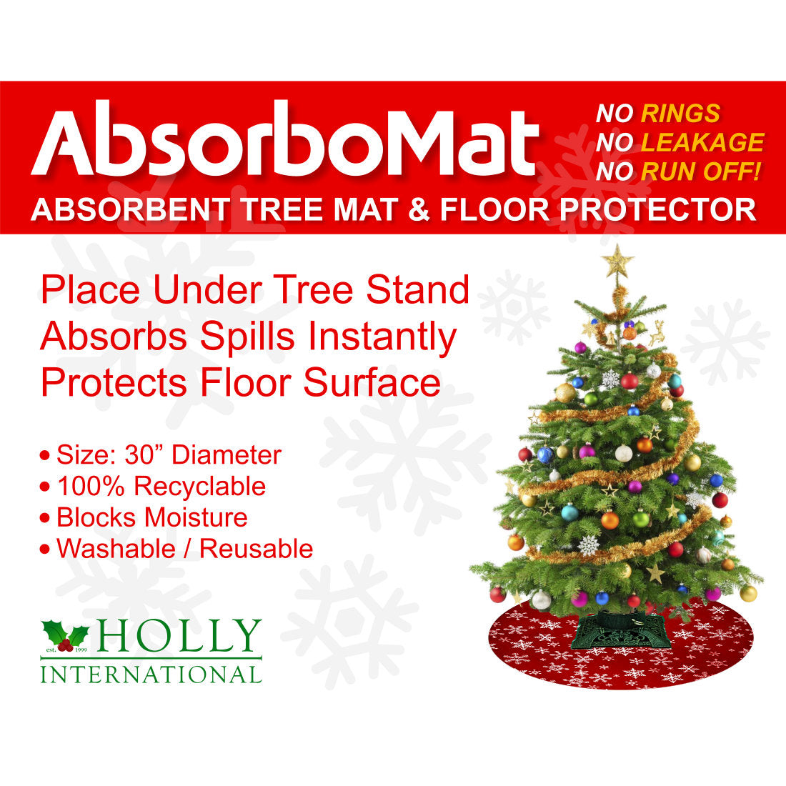 AbsorboMat Absorbent Christmas Tree Mat & Floor Protector - Red